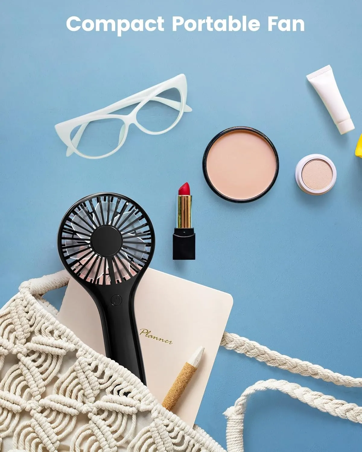 Portable Mini Fan - Powerful Personal Handheld Fan with 3 Speeds, Cute and Small, USB Rechargeable for Travel/Lash/Makeup/Outdoor/Home,Black
