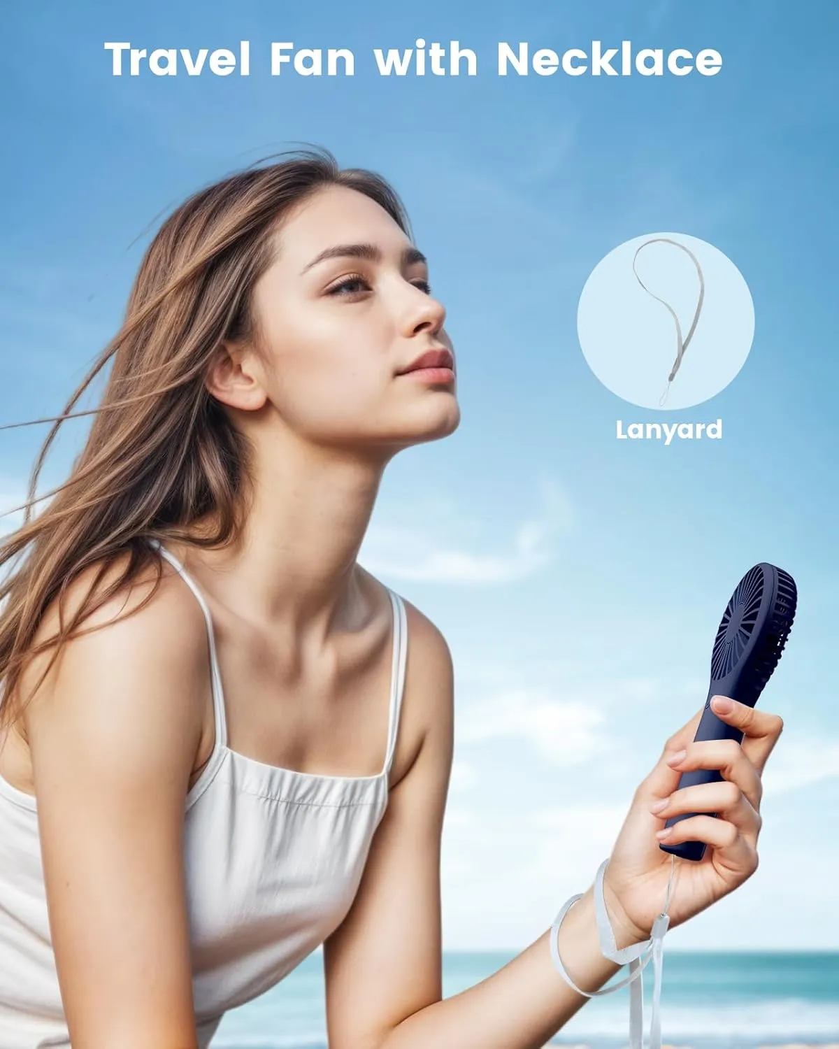 Portable Mini Fan - Powerful Personal Handheld Fan with 3 Speeds, Cute and Small, USB Rechargeable for Travel/Lash/Makeup/Outdoor/Home,Dark Blue