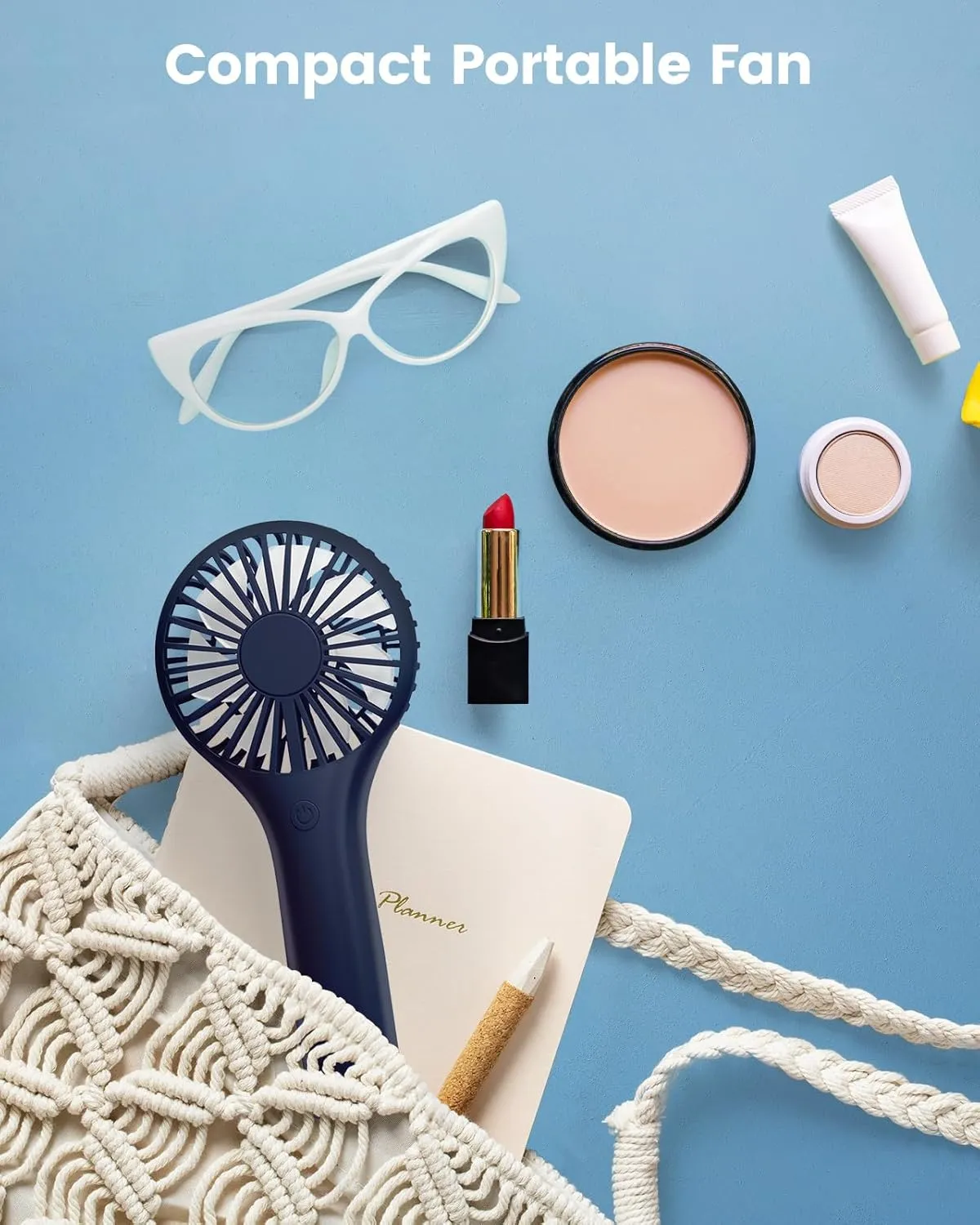 Portable Mini Fan - Powerful Personal Handheld Fan with 3 Speeds, Cute and Small, USB Rechargeable for Travel/Lash/Makeup/Outdoor/Home,Dark Blue