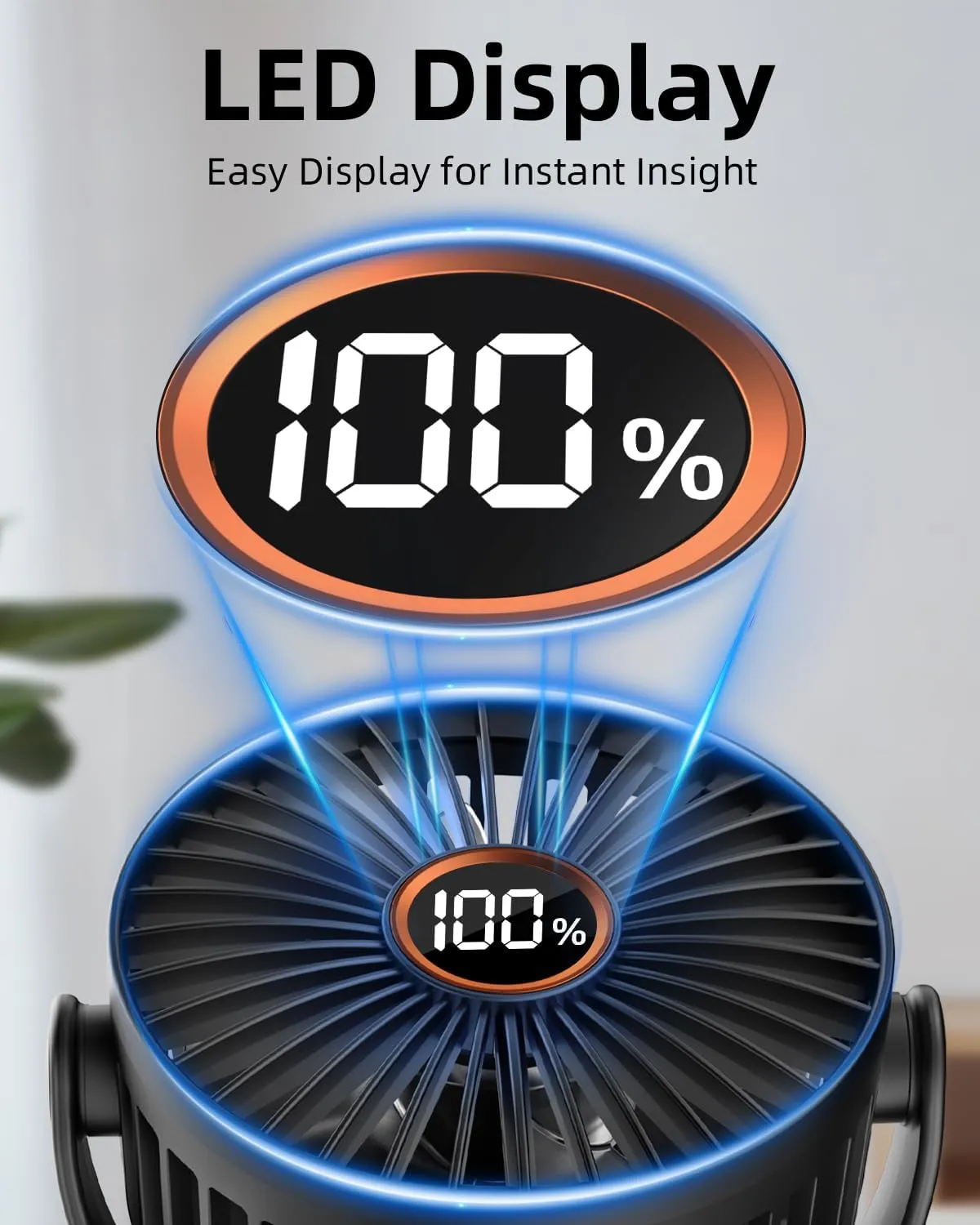 Portable Mini Fan Rechargeable Battery Powered, Small Stroller Fan for Desk, Strong Clamp Grip, 360 Rotation, 3-Speed, LED Display, Personal Clip On Cooler for Bed, Golf Cart, Office, Black