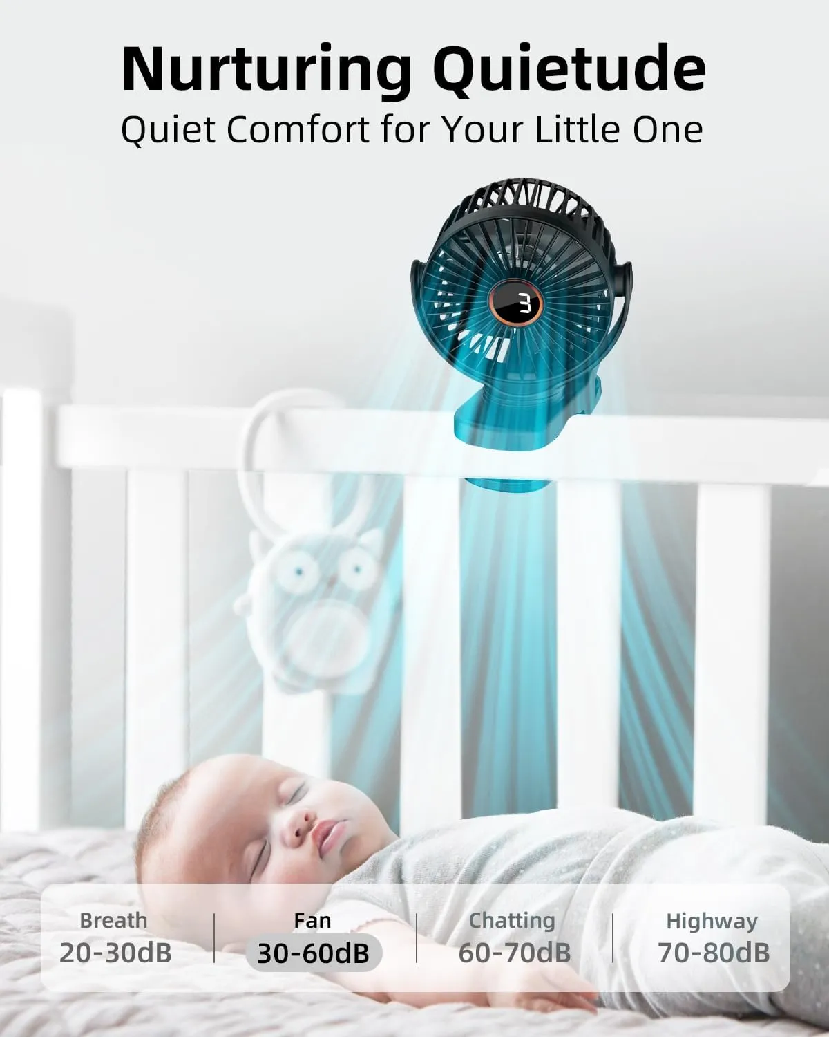 Portable Mini Fan Rechargeable Battery Powered, Small Stroller Fan for Desk, Strong Clamp Grip, 360 Rotation, 3-Speed, LED Display, Personal Clip On Cooler for Bed, Golf Cart, Office, Black