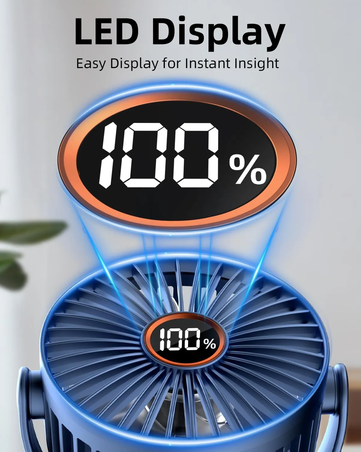 Portable Mini Fan Rechargeable Battery Powered, Small Stroller Fan for Desk, Strong Clamp Grip, 360 Rotation, 3-Speed, LED Display, Personal Clip On Cooler for Bed, Golf Cart, Office, Blue
