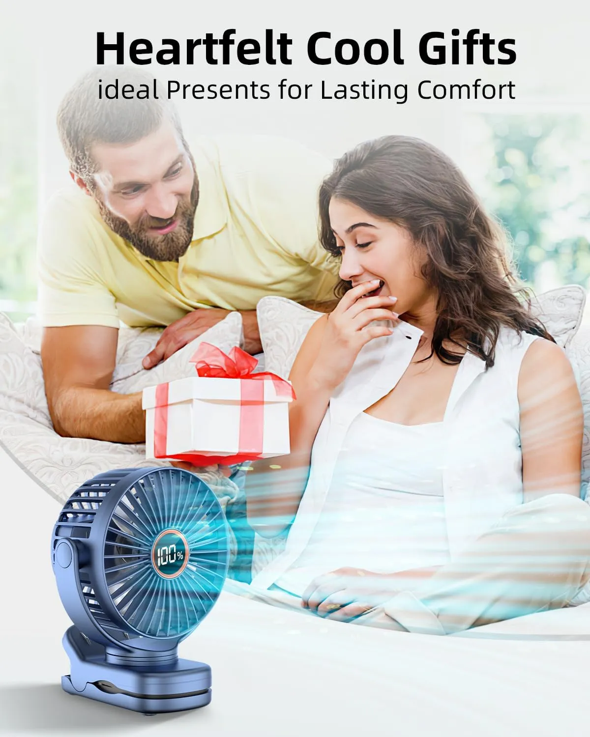 Portable Mini Fan Rechargeable Battery Powered, Small Stroller Fan for Desk, Strong Clamp Grip, 360 Rotation, 3-Speed, LED Display, Personal Clip On Cooler for Bed, Golf Cart, Office, Blue