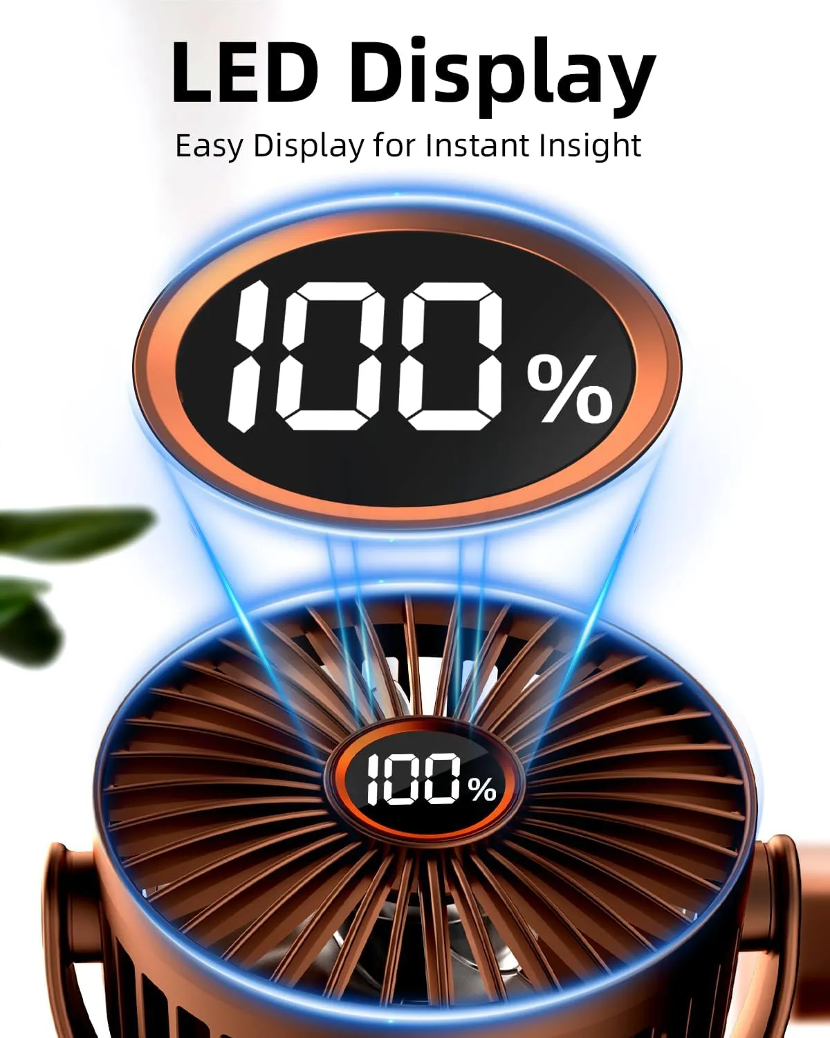 Portable Mini Fan Rechargeable Battery Powered, Small Stroller Fan for Desk, Strong Clamp Grip, 360 Rotation, 3-Speed, LED Display, Personal Clip On Cooler for Bed, Golf Cart, Office, Brown