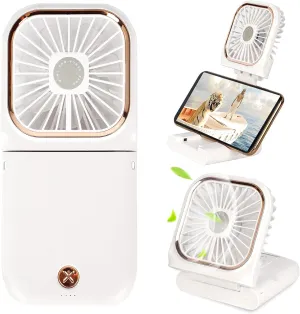 Portable Mini Fan Small Battery Operated Fan 5 in 1 as Power Bank,Phone Holder,Handheld Fan,Desk Fan, USB Rechargeable Personal Hand Fans,3000 mAh Power Bank,3 Speed Adjustable, Neck lanyard, White Mini handheld fan for personal cooling