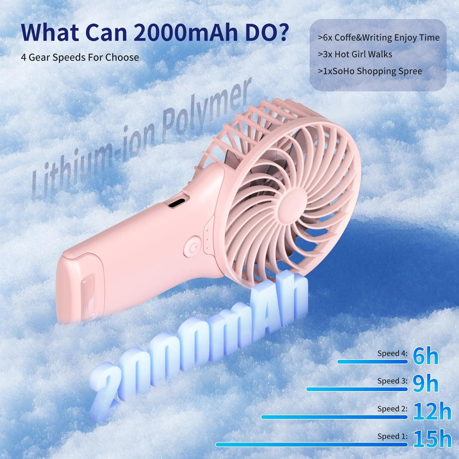 Portable Mini Fan with Mirror, USB Rechargeable, Pocket 4-Speed Cooling, Up to 15 Hours, Compact Handheld Fan for Travel/Summer/Concerts/Makeup, Summer Gift for Women (Pink)