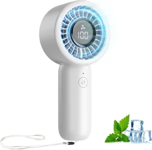 Portable Mini Handheld Fan - 5 Speeds, USB-C Rechargeable, Patented 3D Petal Airflow, Low Noise, 3-11H Runtime, LED Display, Lightweight Compact for Travel/Office/Home/Outdoor - White Mini handheld fan for personal cooling