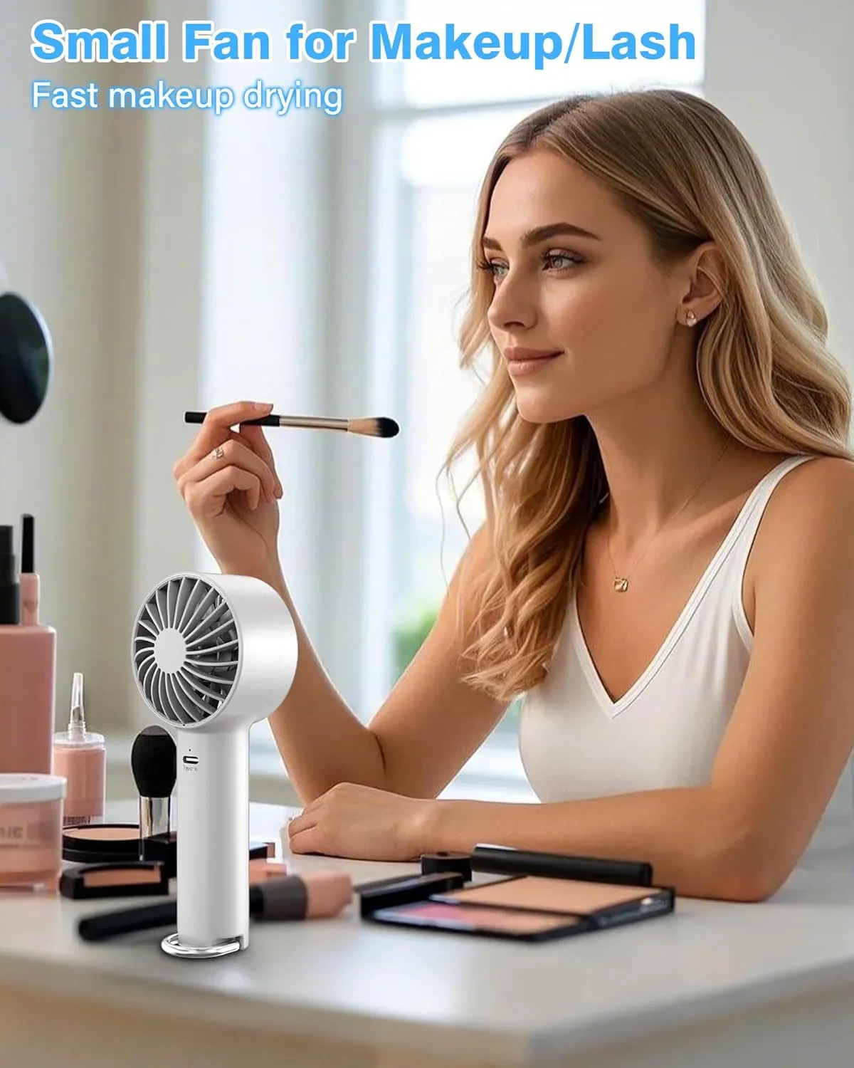 Portable Mini Handheld Fan Turbo, USB Rechargeable Electric High Speed Personal Hand Held Fan, 5 Speeds, LED Display, Battery Operated, Lightweight Small Size, Gift for Womens, Mens, Makeup, Travel