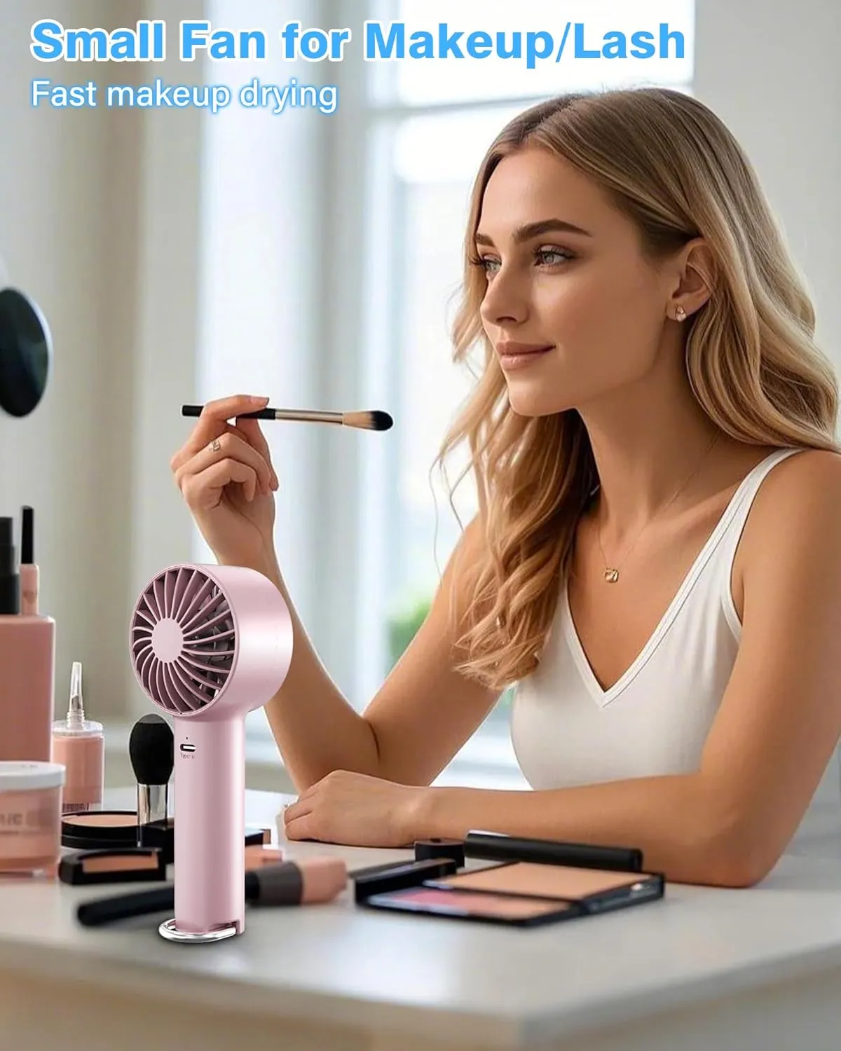Portable Mini Handheld Fan Turbo, USB Rechargeable Electric High Speed Personal Hand Held Fan, 5 Speeds, LED Display, Battery Operated, Lightweight Small Size, Gift for Womens, Mens, Makeup, Travel