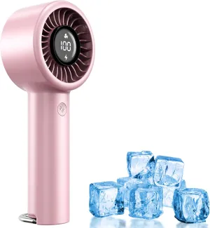 Portable Mini Handheld Fan Turbo, USB Rechargeable Electric High Speed Personal Hand Held Fan, 5 Speeds, LED Display, Battery Operated, Lightweight Small Size, Gift for Womens, Mens, Makeup, Travel Rear-mounted fan for childrens safety