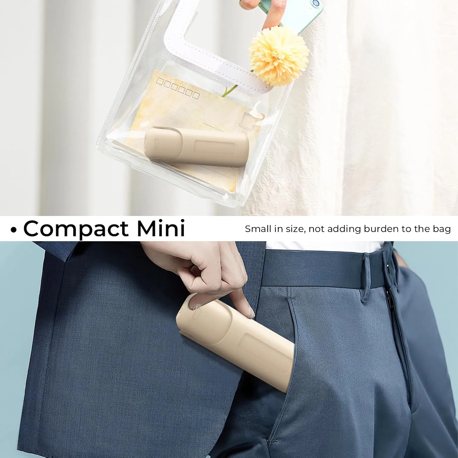 Portable Mini Handheld Fan,3 IN 1 Personal Travel Foldable Rechargeable Hand Fan,Pocket Fan,Flashlight,Table Fan,Birthday Gifts for Eyelash Girls Women Mom(Beige)