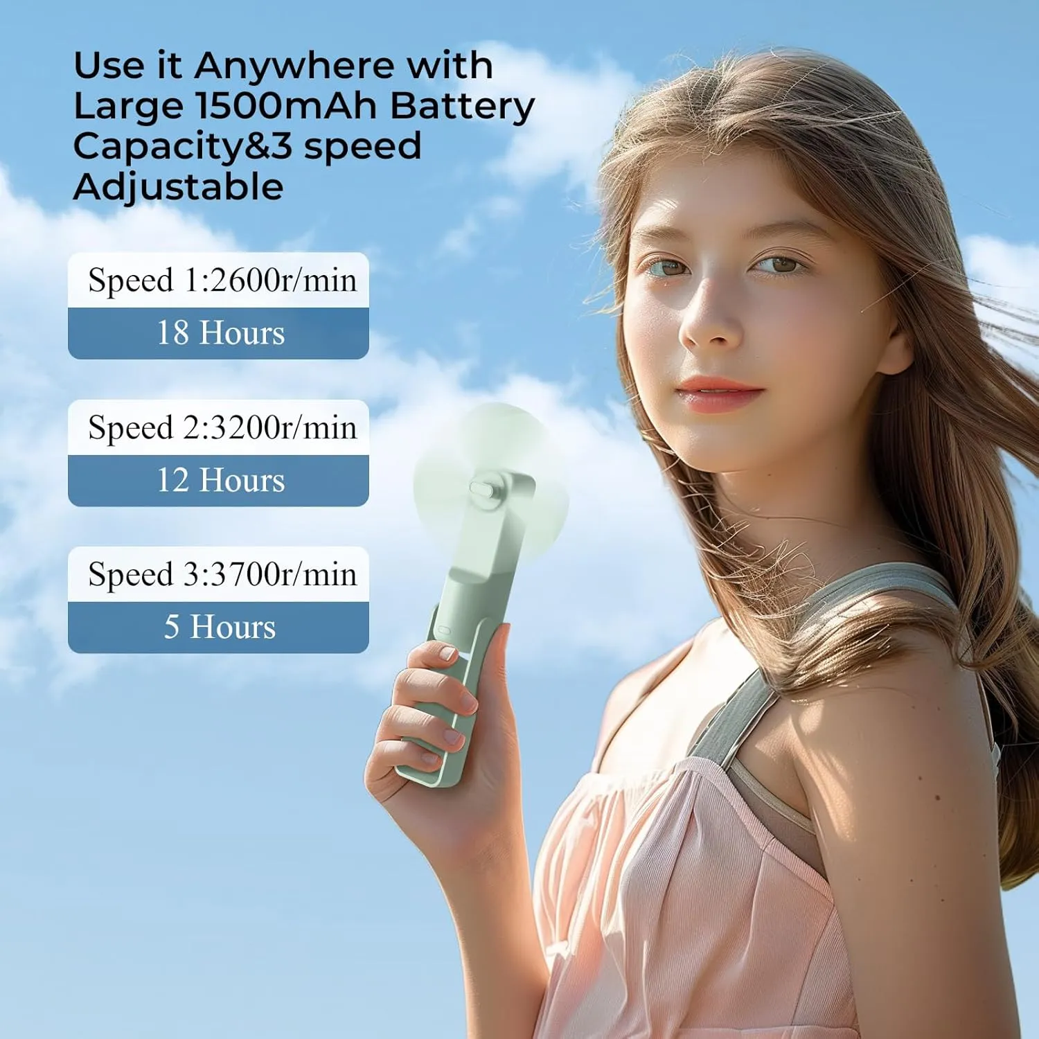 Portable Mini Handheld Fan,3 IN 1 Personal Travel Foldable Rechargeable Hand Fan,Pocket Fan,Flashlight,Table Fan,Birthday Gifts for Eyelash Girls Women Mom(Green)