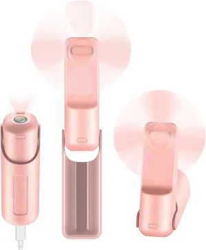 Portable Mini Handheld Fan,3 IN 1 Personal Travel Foldable Rechargeable Hand Fan,Pocket Fan,Flashlight,Table Fan,Birthday Gifts for Eyelash Girls Women Mom(Pink) Mini handheld fan for personal cooling