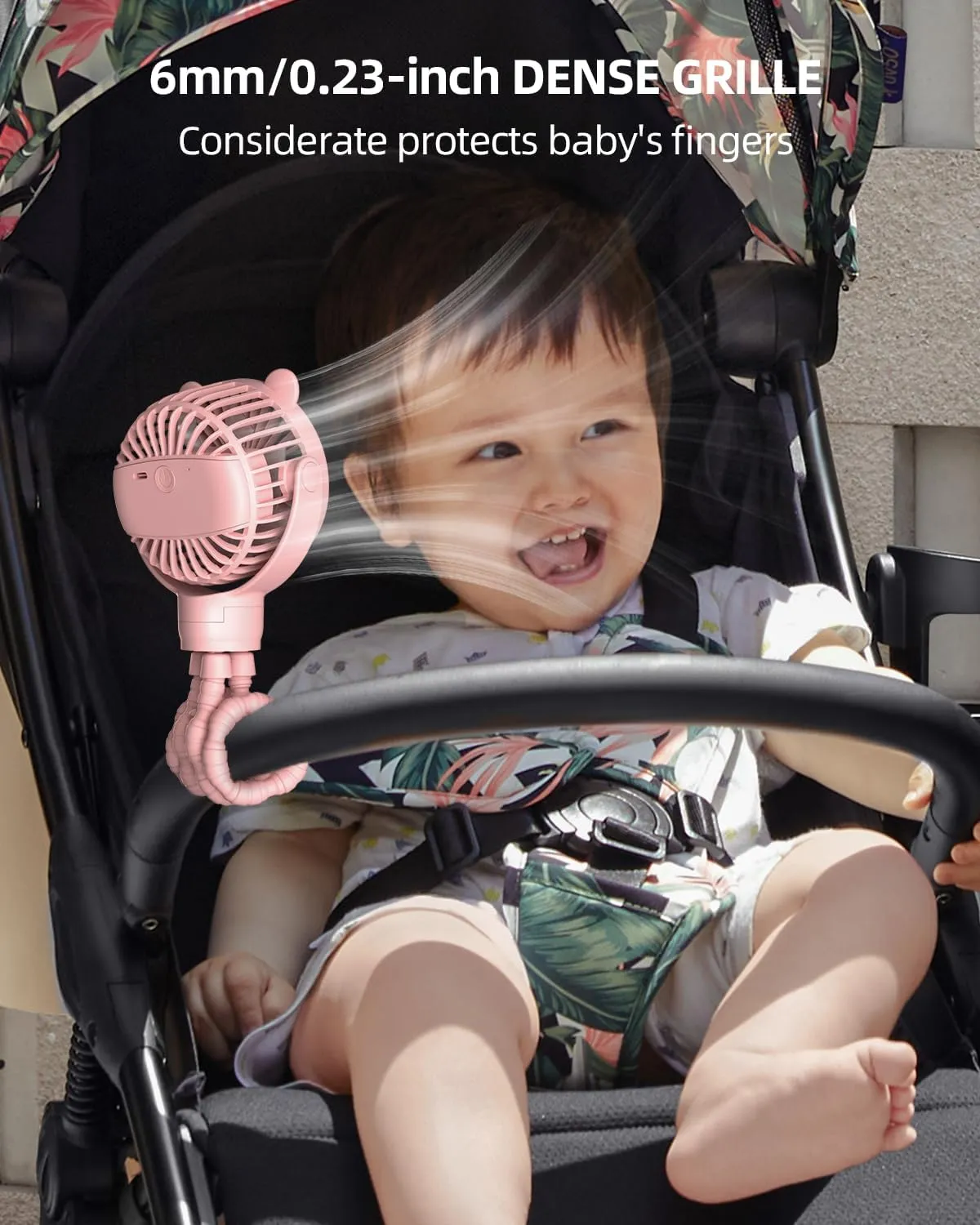 Portable Mini Stroller Fan, Battery Operated Small Clip on, Detachable Flexible Tripod Baby Fan with 3 Speed, Rechargeable Personal Fan for Car Seat Crib Treadmill Travel