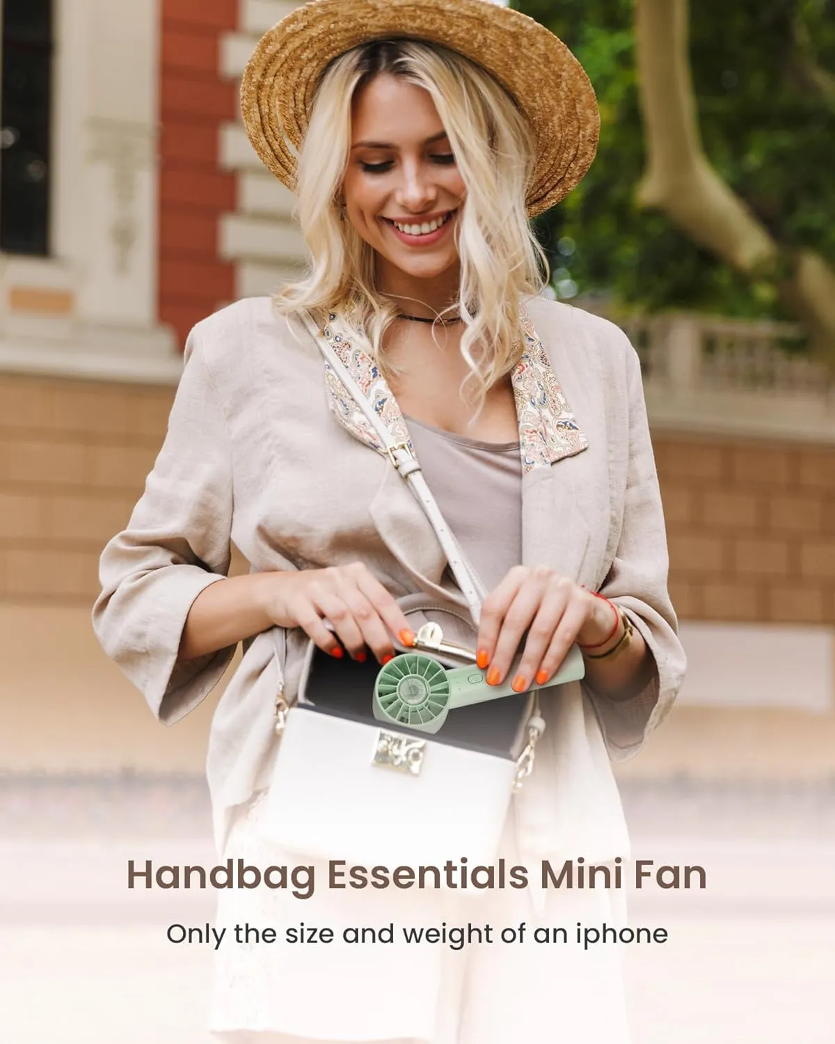 Portable Mini Turbo Fan, 4-Speed High Velocity Personal Fan, Rechargeable Travel Essentials for Vacation/Beach/Trip, Light Green