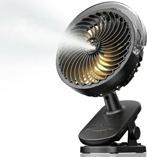 Portable Misitng Fan, 8000mAh Battery Operated Clip On Fan with Clip for Desk, Auto Oscillating, 3 Speeds, 2 Mist Modes with Remote, Working Time for Home Stroller Office and Outdoor-Black Octopus-shaped decorative fan