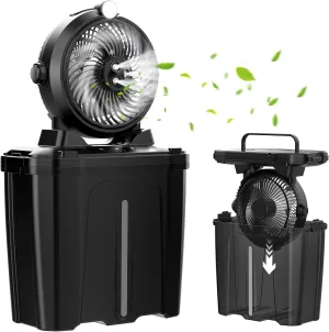 Portable Misting Fan - 11L Bucket, 20000mAh Rechargeable Battery Powered Fans for Patios, Outdoor Fans With Night Light, 3 Wind Speed & 4 Spray Mister Camping Cooling Fan, Waterproof Design Battery-powered portable fan