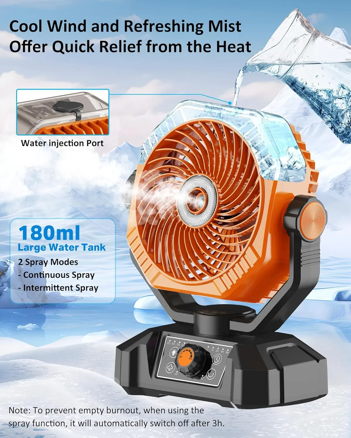 Portable Misting Fan, 20000mAh Battery Operated Rechargeable Cooling Fans for Outside, Outdoor Water Mister with 2 Mist Modes, Remote, Timer, Light, Camping Fan for Travel, Patios, Tent