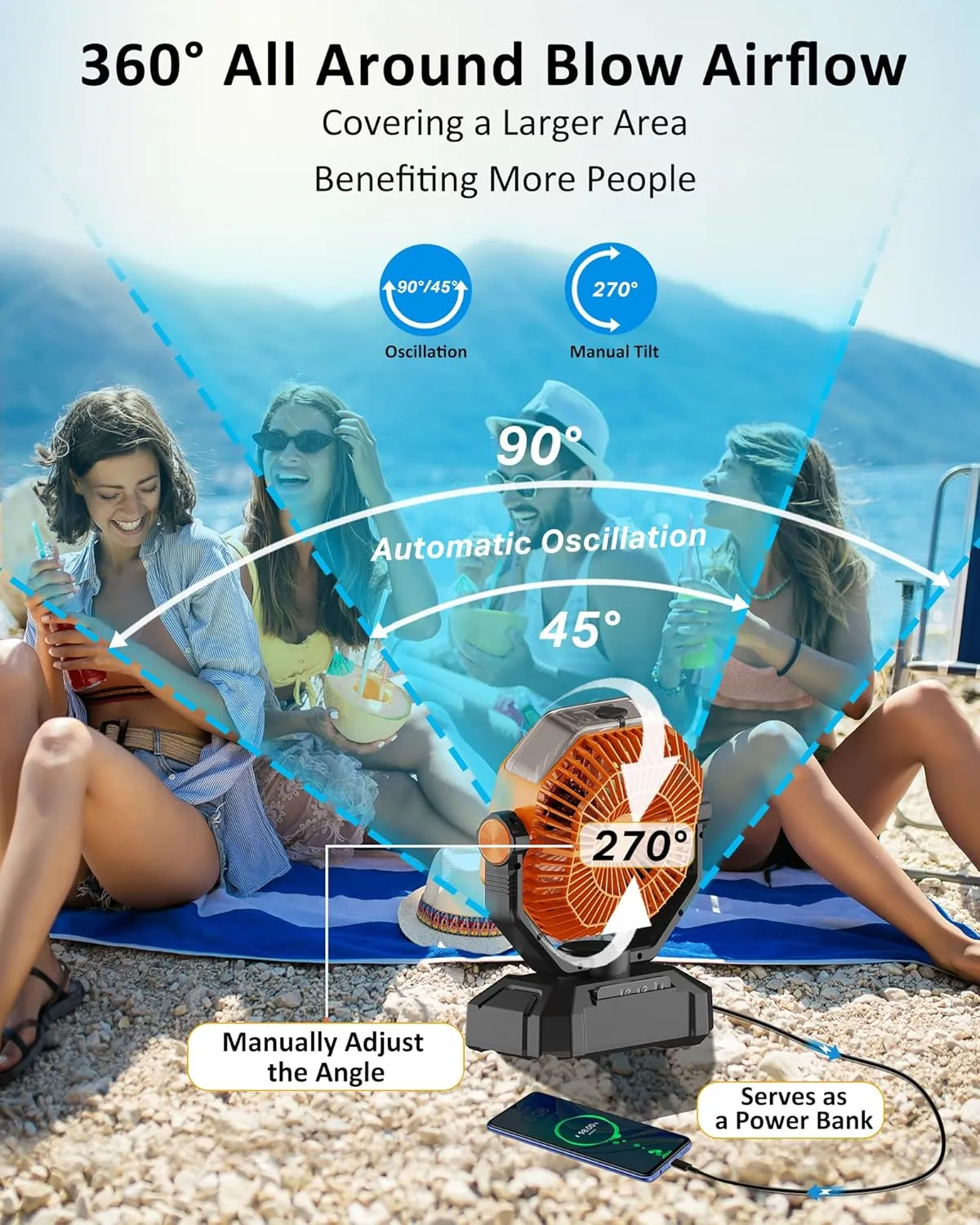 Portable Misting Fan, 20000mAh Battery Operated Rechargeable Cooling Fans for Outside, Outdoor Water Mister with 2 Mist Modes, Remote, Timer, Light, Camping Fan for Travel, Patios, Tent