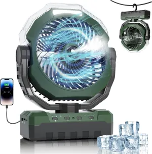 Portable Misting Fan 460ml Large Tank,24000mAh Rechargeable Battery Powered Camping Fan with 2 Meters Spray,Light & Remote,Jobsite Beach Summer Essentials,Mist Fans for Indoor,Outdoor, Patios, Travel Battery-powered portable fan