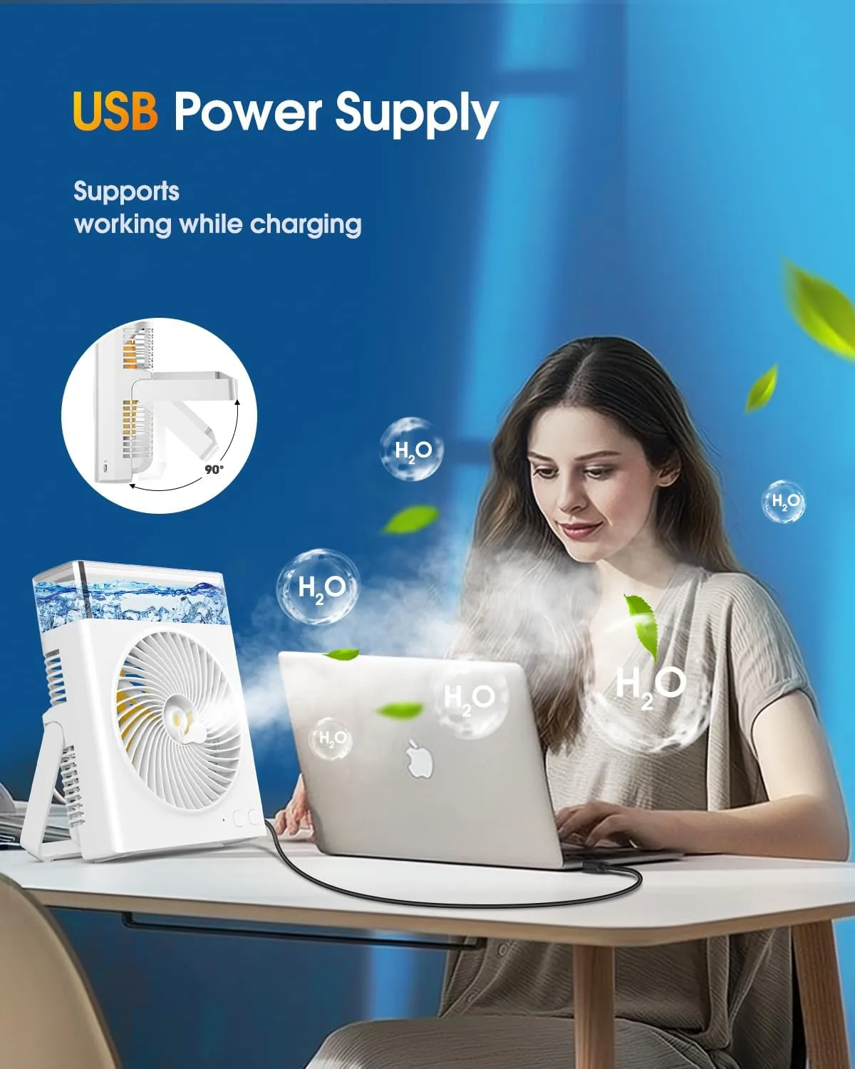Portable Misting Fan, 8000mAh 8-Inch Rechargeable Water Cooling Mist Fan with 600mL Water Tank, Quiet USB Battery Powered, Perfect for Camping Home Outside Office Travel