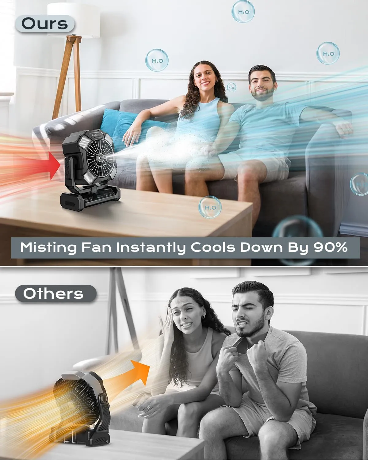 Portable Misting Fan, Camping Fans with Remote, 24000mAh Rechargeable Battery Cooling Fan for Outdoors Patios, Rechargeable Fans 270 Adjustable, Hanging & Lighting for Outdoor Indoor cooling