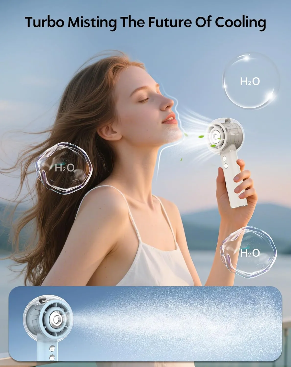 Portable Misting Fan, Handheld Turbo Fan with Mist, 6000mAh Battery Rechargeable Personal Fans Mister 4-Speed, 25ml Water Spray Tank, Gifts for Women Men Home Office Travel Outdoor Camping