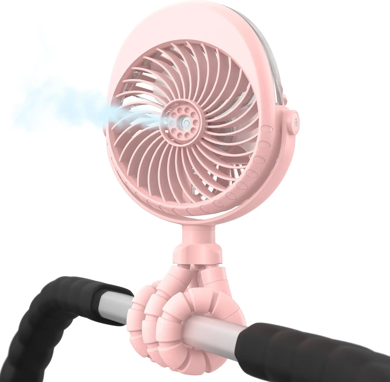 Portable Misting Stroller Fan, 4000mAh Battery Powered with 360 Pivot, Personal Mister Fan with Flexible Tripods for Cooling Outdoor Travel Office Wagon Crib Car Treadmill Octopus-shaped decorative fan