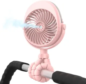 Portable Misting Stroller Fan, 4000mAh Battery Powered with 360 Pivot, Personal Mister Fan with Flexible Tripods for Cooling Outdoor Travel Office Wagon Crib Car Treadmill Octopus-shaped decorative fan