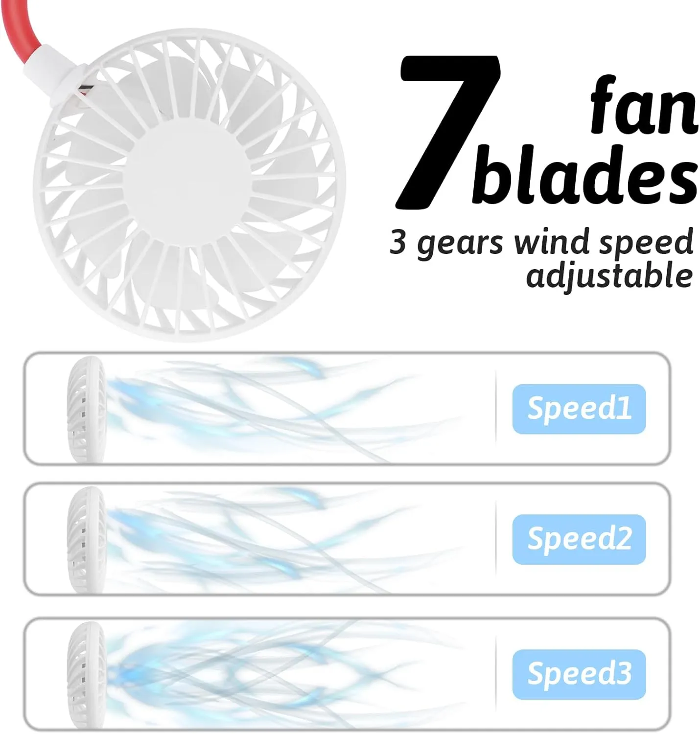 Portable Neck Fan 2500 mAh Rechargeable USB Hands-Free Mini Face Cooling Personal Double Headed Rotatable Small Fan for Working Office Reading Traveling Outdoor Sport