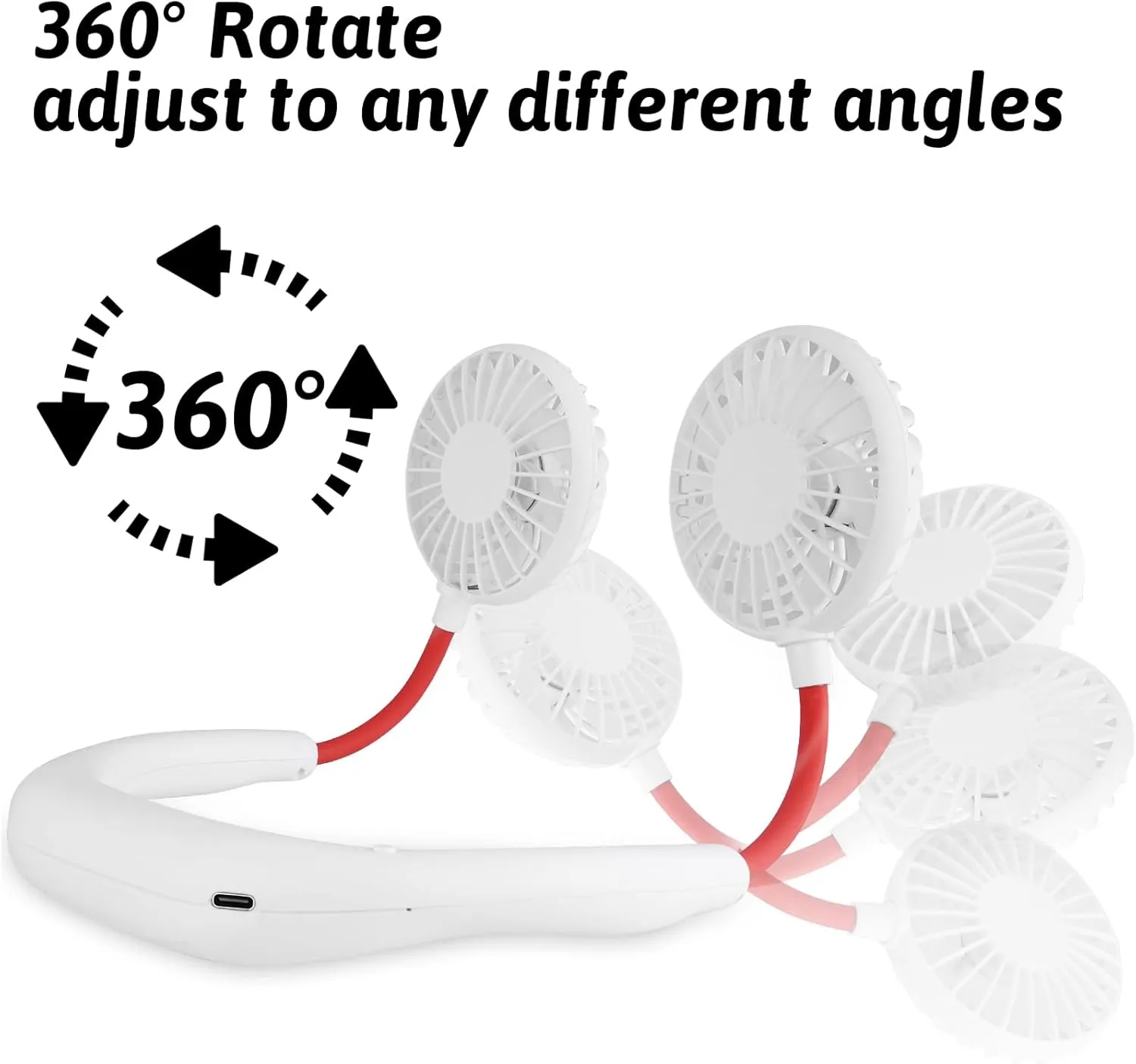 Portable Neck Fan 2500 mAh Rechargeable USB Hands-Free Mini Face Cooling Personal Double Headed Rotatable Small Fan for Working Office Reading Traveling Outdoor Sport