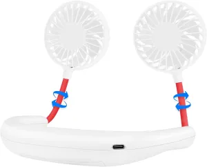 Portable Neck Fan 2500 mAh Rechargeable USB Hands-Free Mini Face Cooling Personal Double Headed Rotatable Small Fan for Working Office Reading Traveling Outdoor Sport Neck fan for hands-free comfort