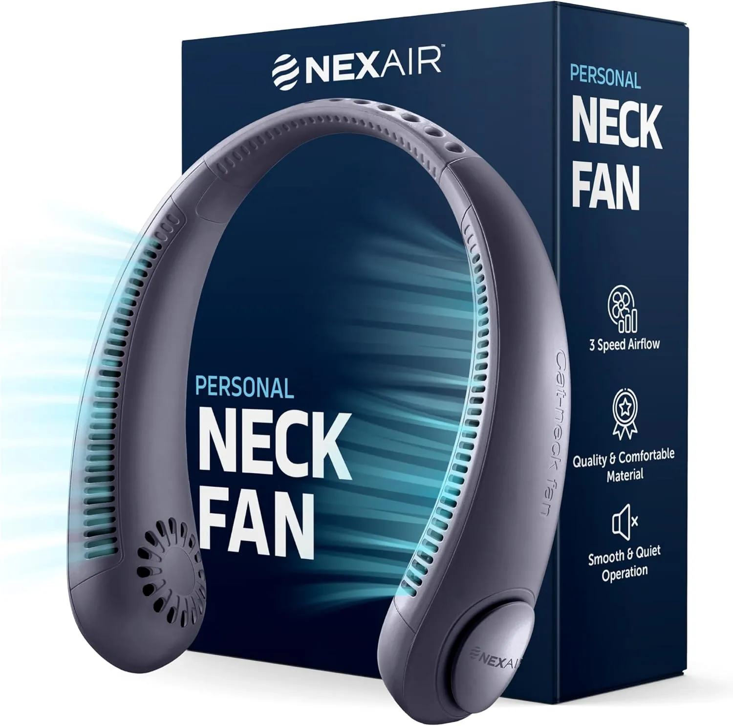 Portable Neck Fan - 3 Speed Rechargeable Bladeless Neck Fan, Adjustable Personal Black Neck Fan For Women & Men Modern Design, Great Cooling Fan For Travel, Indoor, Outdoors & Sports (Blue) Neck fan for hands-free comfort