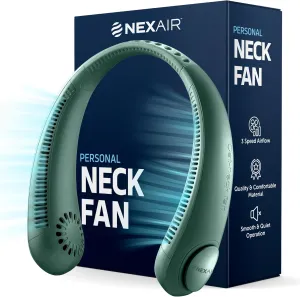 Portable Neck Fan - 3 Speed Rechargeable Bladeless Neck Fan, Adjustable Personal Green Neck Fan For Women & Men Modern Design, Great Cooling Fan For Travel, Outdoors & Sports Neck fan for hands-free comfort