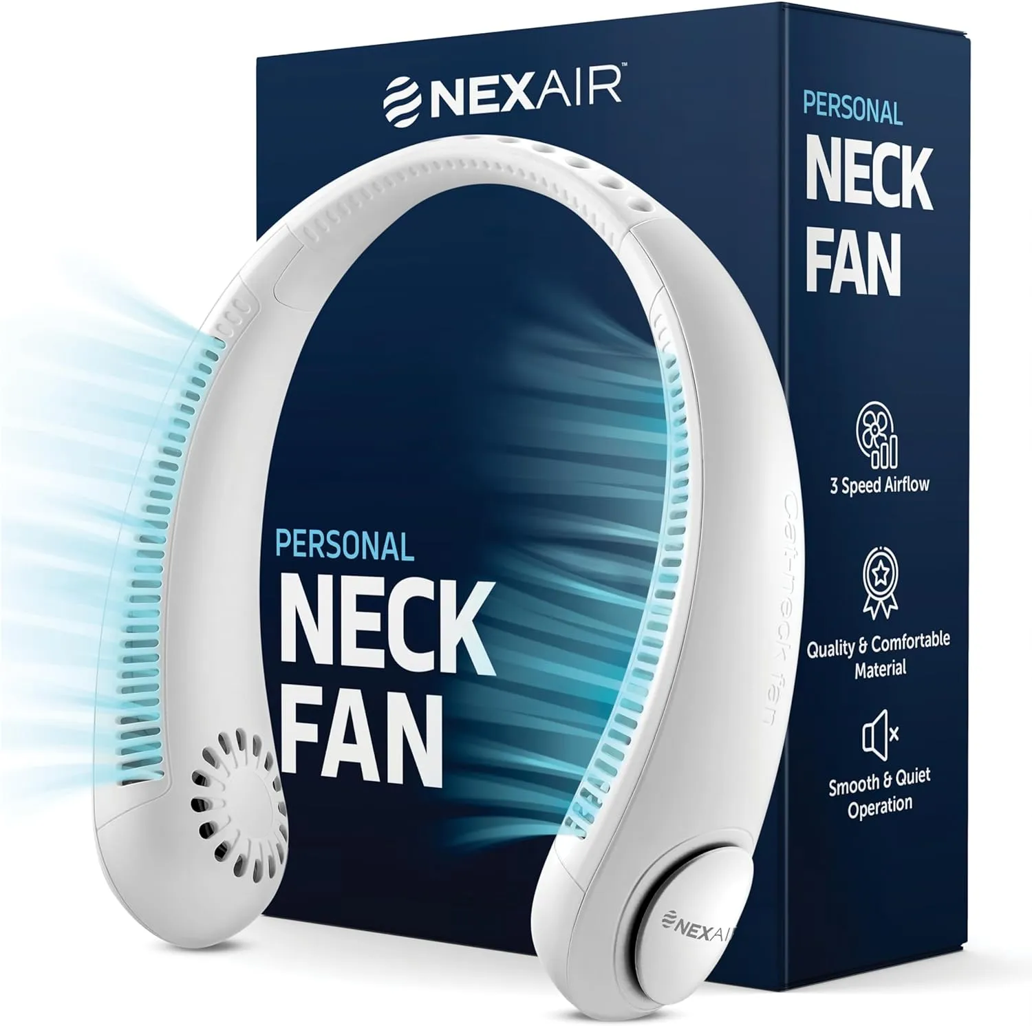Portable Neck Fan - 3 Speed Rechargeable Bladeless Neck Fan, Adjustable Personal Neck Fan For Women & Men Modern Design, Great Cooling Fan For Travel, Outdoors & Sports Neck fan for hands-free comfort