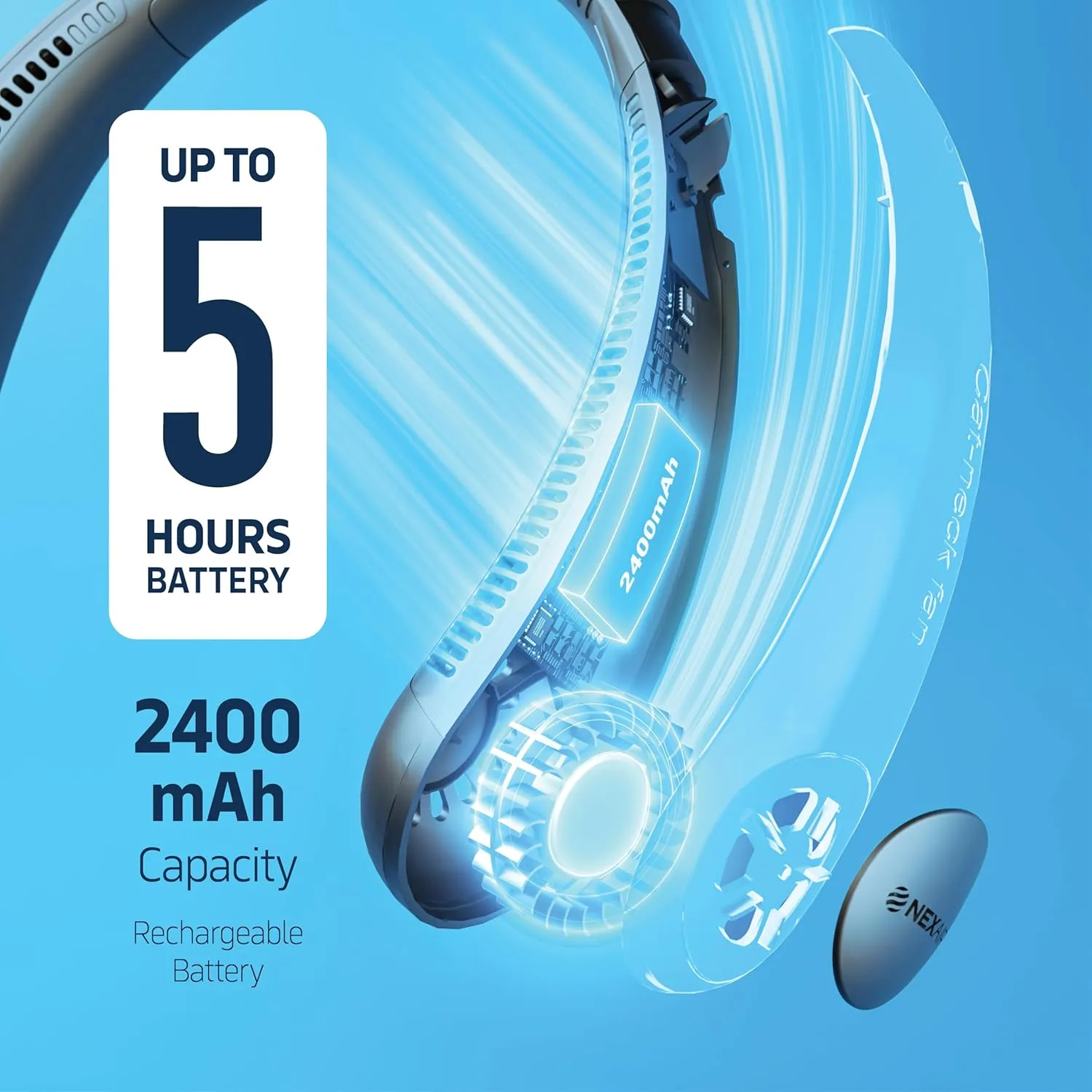 Portable Neck Fan - 3 Speed Rechargeable Bladeless Neck Fan, Adjustable Personal Neck Fan For Women & Men Modern Design, Great Cooling Fan For Travel, Outdoors & Sports