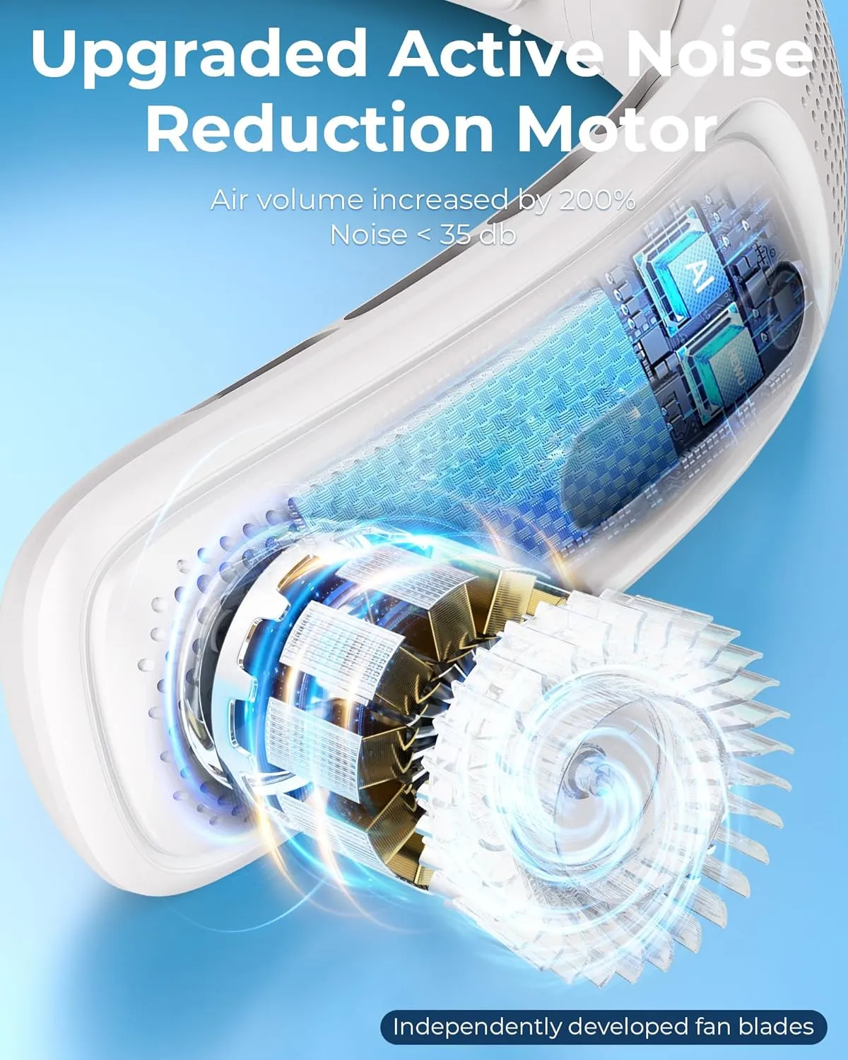 Portable Neck Fan, 4 Turbo Bladeless Neck Fan, 4000 mAh Battery Operated USB Rechargeable Personal Fan, 360 Cooling Hands Free Fan, 3 Speeds, LED Display, Wearable Fan for Office Travel Gifts
