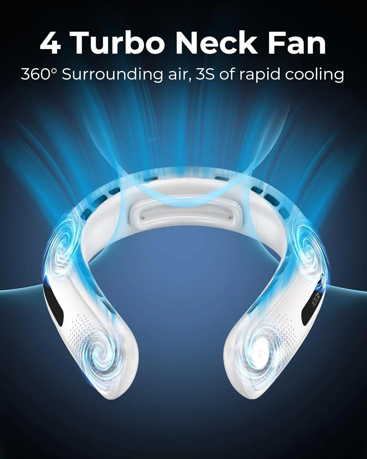 Portable Neck Fan, 4 Turbo Bladeless Neck Fan, 4000 mAh Battery Operated USB Rechargeable Personal Fan, 360 Cooling Hands Free Fan, 3 Speeds, LED Display, Wearable Fan for Office Travel Gifts