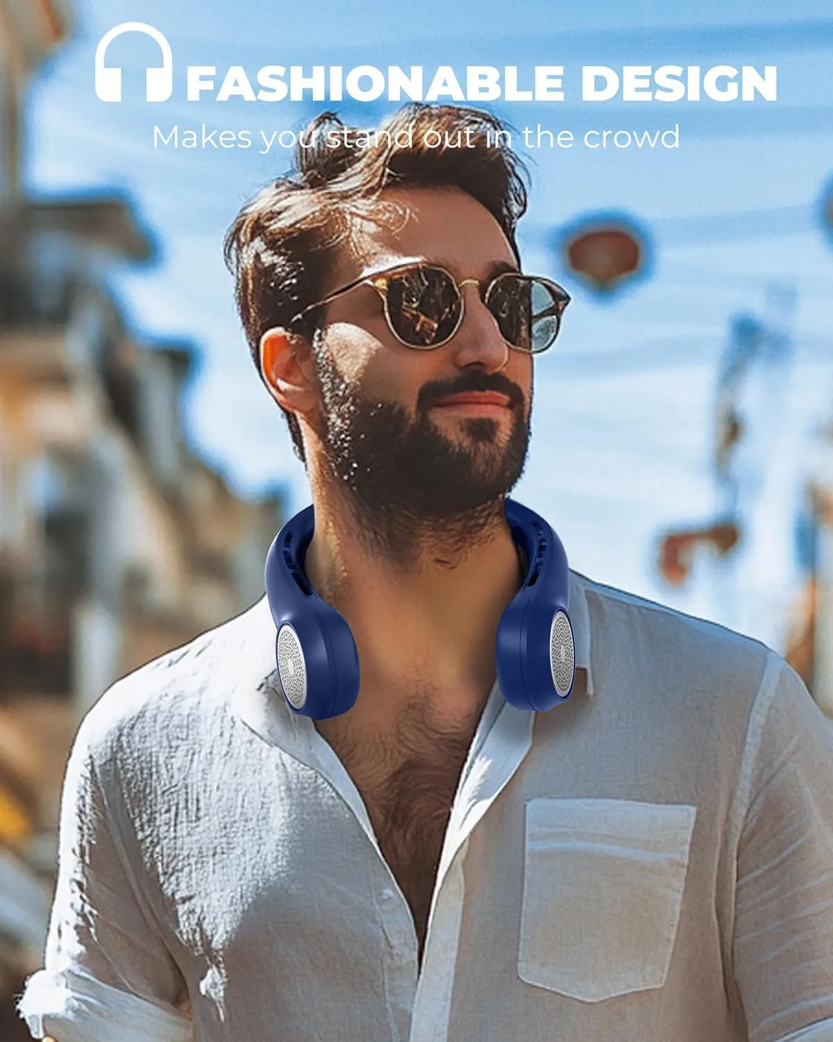 Portable Neck Fan, 4000mAh Rechargeable Bladeless Cooling Fan with 360 Airflow, 3-Speed Personal Cooler for Women Mom, Stylish Gift for Travel, Gym, Office, Blue