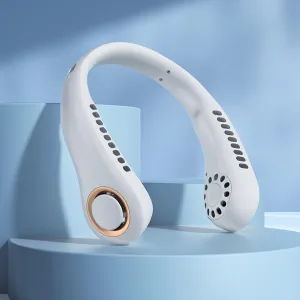 Portable Neck Fan - 5-Speed Adjustment, 360 Rotation, USB Rechargeable Bladeless Personal Cooling for Office, Travel, and Outdoor-White Neck fan for hands-free comfort