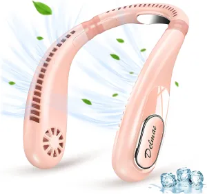 Portable Neck Fan, 6000mAh Rechargeable Personal Fans Lightweight Wearable Fan, Low Noise 3 Speed Hands Free Fan, Hanging Headphone Design Sports Fan for Indoor & Outdoor(pink) Neck fan for hands-free comfort