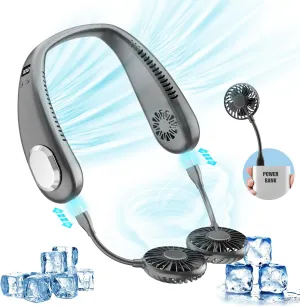 Portable Neck Fan, 9000mAh Hand Free Neck Fan, Neck Fan Air Conditioner, Bladeless Cooling Personal Neck Fan with 4 Air Outlet 3 speed for Travel, Camping, Yard Work, White Neck fan for hands-free comfort
