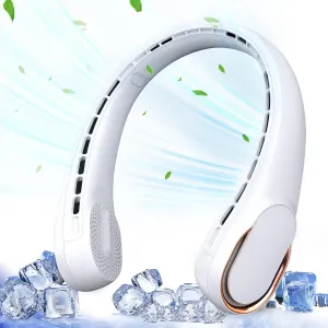 Portable Neck Fan, Bladeless Neck Fan, USB Rechargeable Personal Fan, 4000 mAh Battery Operated Fan, 3 Speeds Adjustable,Faster Cooling, Ultra Quiet, Suitable for Home, Office, Sports Small bladeless fan for quiet cooling