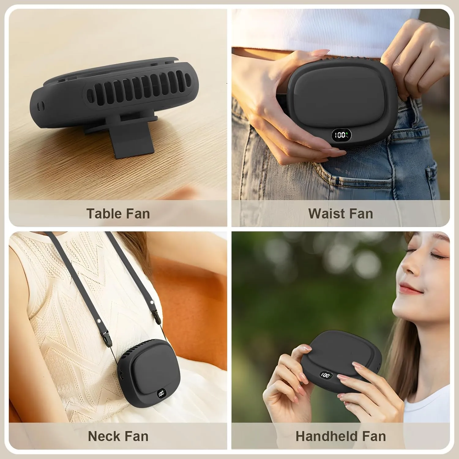Portable Neck Fan, Handheld Mini Fan, Personal Fan USB Rechargeable, 5 Speed Adjustable, Hands Free Wearable Fan for Kids Woman Man Home Outdoor Travel Black