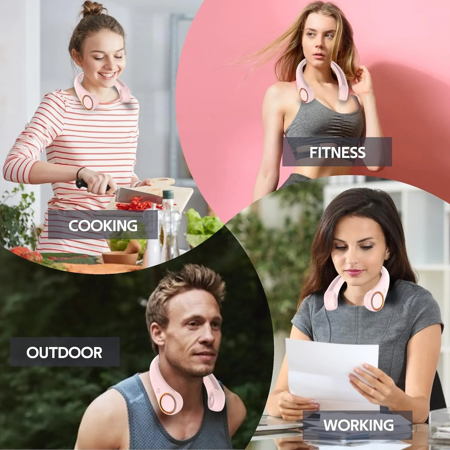 Portable Neck Fan, Hands Free Bladeless Fan, 360 Cooling Personal Fan,Wearable Quiet Fan for Outdoor Indoor, Birthday Gifts for Men Women Mom Dad, 4000mAh Battery USB Rechargeable, 3-Speeds (Pink)