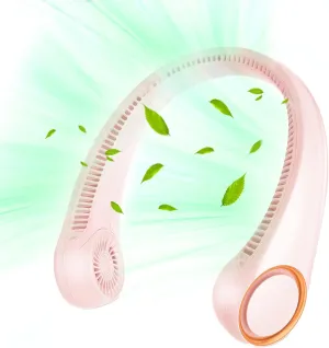 Portable Neck Fan, Hands Free Bladeless Fan, 360 Cooling Personal Fan,Wearable Quiet Fan for Outdoor Indoor, Birthday Gifts for Men Women Mom Dad, 4000mAh Battery USB Rechargeable, 3-Speeds (Pink) Small bladeless fan for quiet cooling