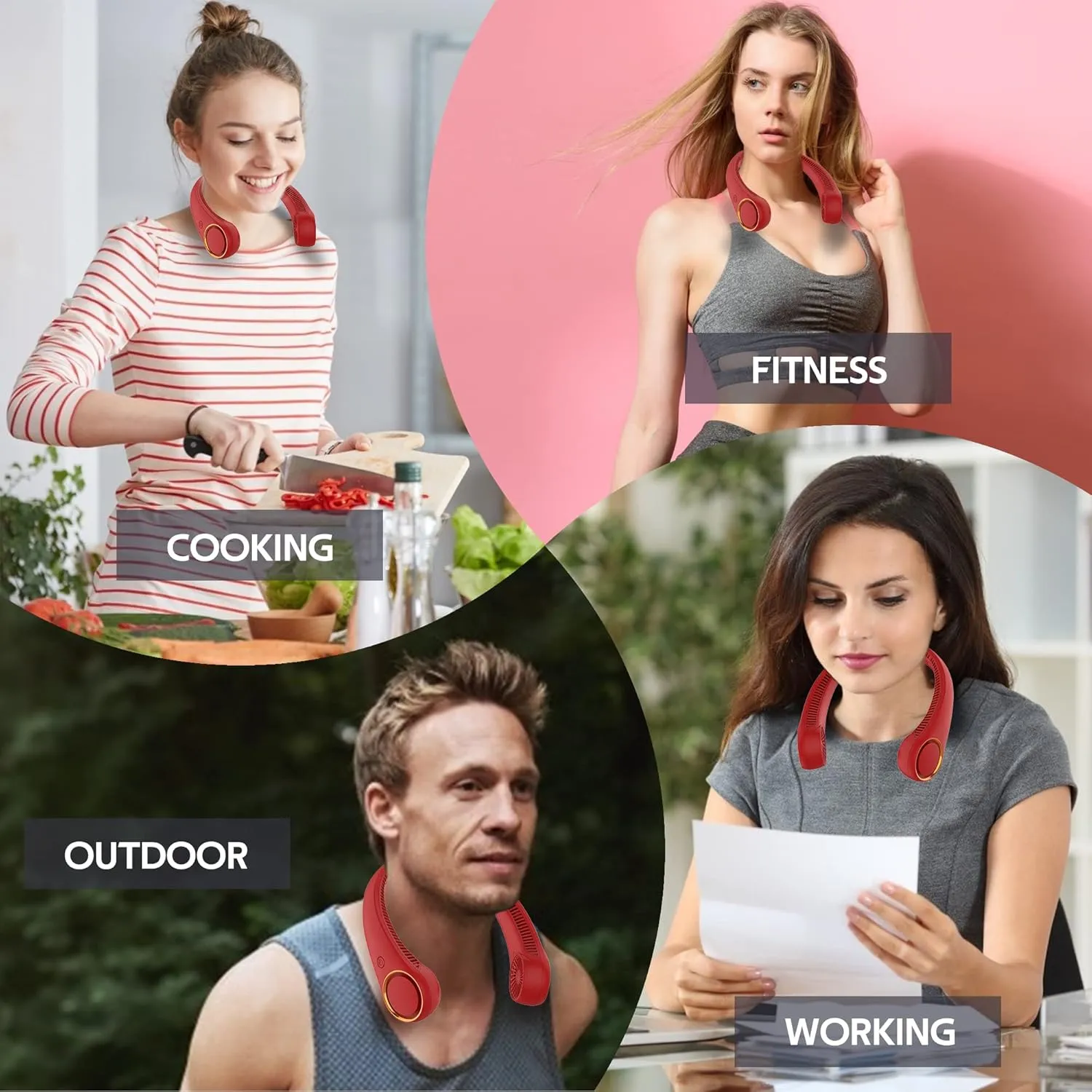 Portable Neck Fan, Hands Free Bladeless Fan, 360 Cooling Personal Fan,Wearable Quiet Fan for Outdoor Indoor, Birthday Gifts for Men Women Mom Dad, 4000mAh Battery USB Rechargeable, 3-Speeds (Red)