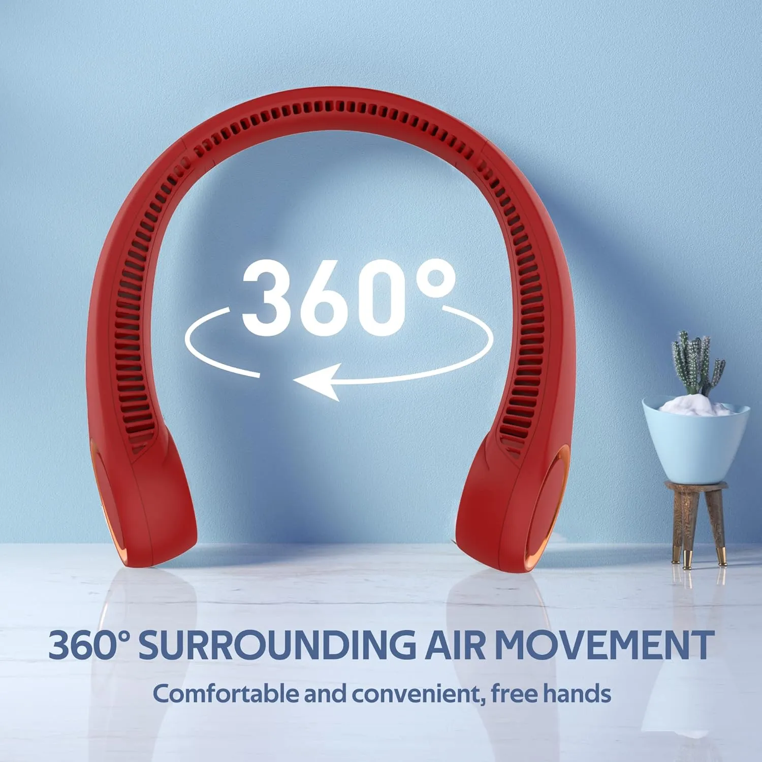 Portable Neck Fan, Hands Free Bladeless Fan, 360 Cooling Personal Fan,Wearable Quiet Fan for Outdoor Indoor, Birthday Gifts for Men Women Mom Dad, 4000mAh Battery USB Rechargeable, 3-Speeds (Red)