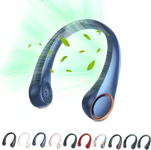 Portable Neck Fan, Hands Free Bladeless Fan, 360 Cooling Personal Fan,Wearable Quiet Fan for Outdoor Indoor, Birthday Gifts for Men Women Mom Dad, 4000mAh Battery USB Rechargeable, 3-Speeds(Blue) Small bladeless fan for quiet cooling