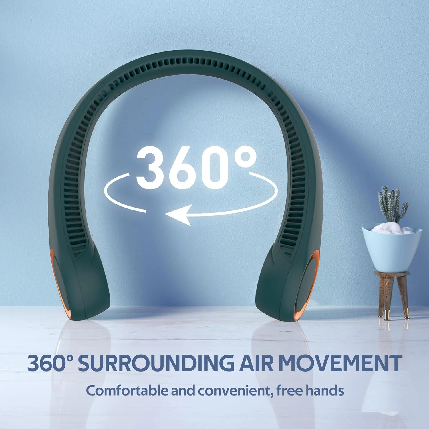 Portable Neck Fan, Hands Free Bladeless Fan, 360 Cooling Personal Fan,Wearable Quiet Fan for Outdoor Indoor, Gifts for Men Women, 4000mAh Battery Operated, USB Rechargeable, 3-Speeds (Dark Green)
